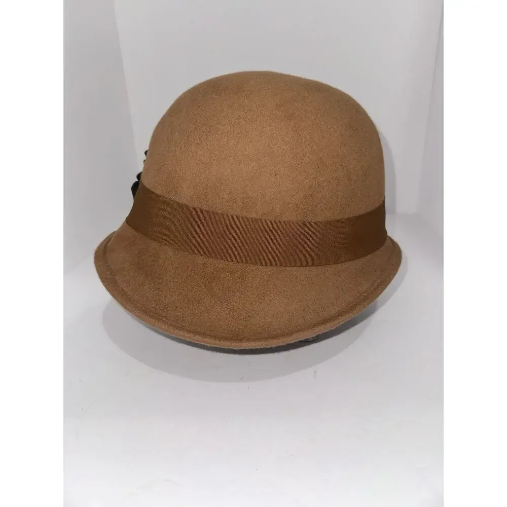 Scala Women’s Pecan Wool Felt Cloche Hat Handmade Floral Accent One Size